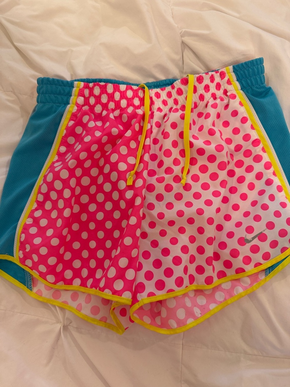 Nike Pink & White Polka Dot Running Shorts with Teal Panels